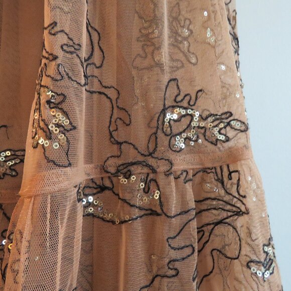 BY ANTHROPOLOGIE Sequined Tulle Midi Dress in Tan Peach Tiered Boho - Size S NWT - Picture 12 of 16